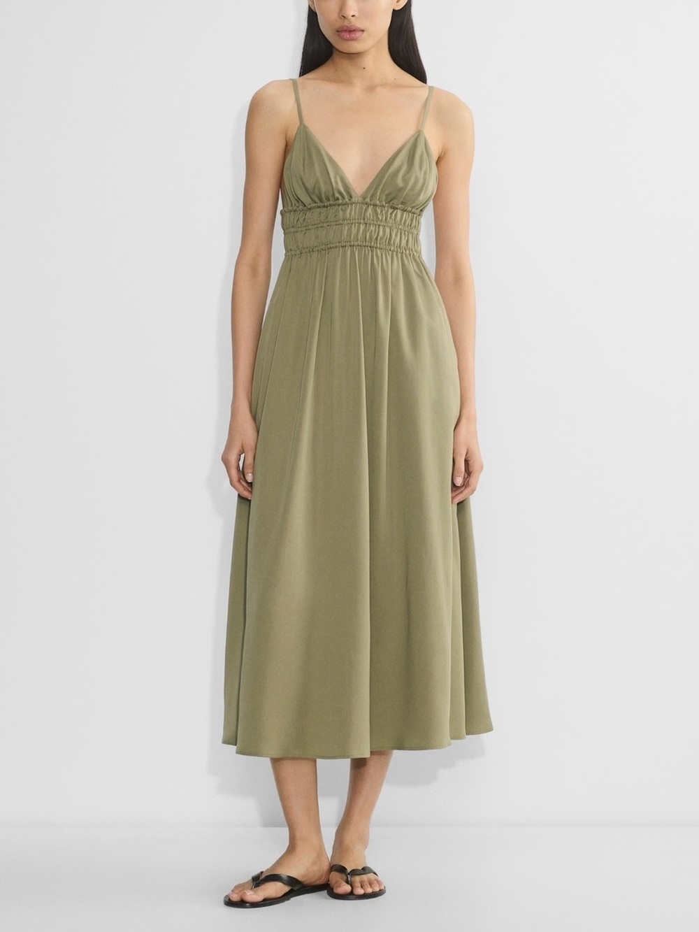 Wilfred NWT Suitor Dress in Sundried Olive Fit and Flare Maxi Pockets Aritzia